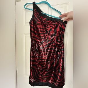 Red and Black Sequin Party Dress